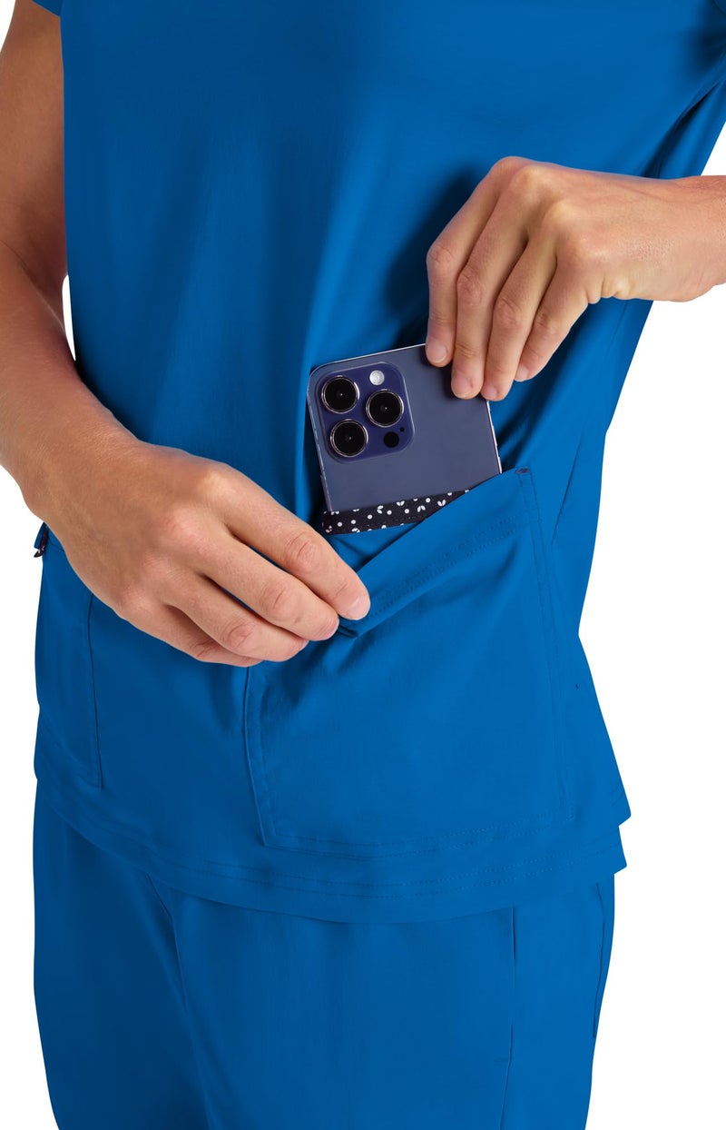 KOI Basics Becca Women's 4-Pocket Stretch Scrub Top Royal Blue Large - Image 4